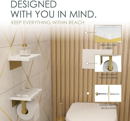 Mega Handles Gold Toilet Paper Holder with Extra Shelf