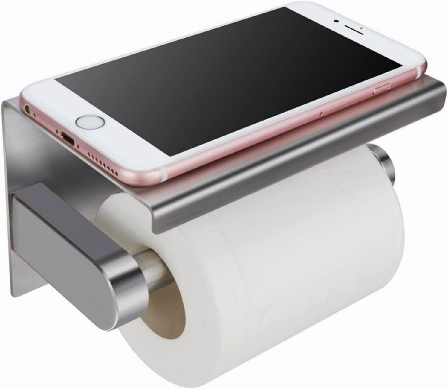 Modern Toilet Paper Holder with Shelf Brushed Silver 304 Stainless Steel