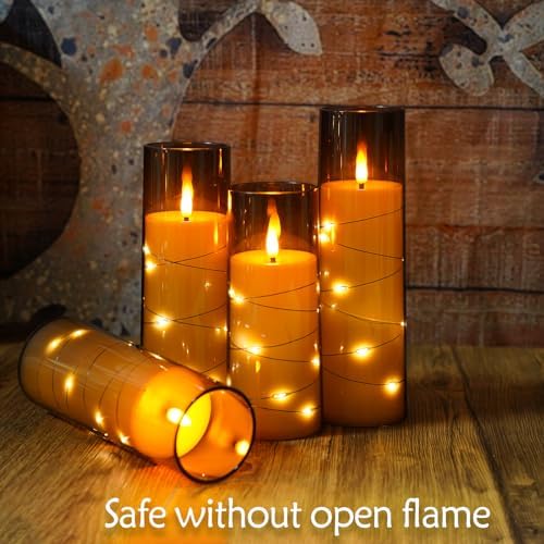 Eebuss Flameless Candles with Star String Set of 7 Grey