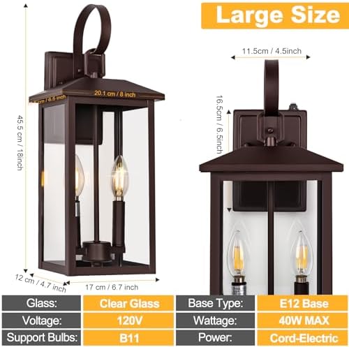 Brilvibera 2-Light Porch Wall Light with Dusk to Dawn Sensor