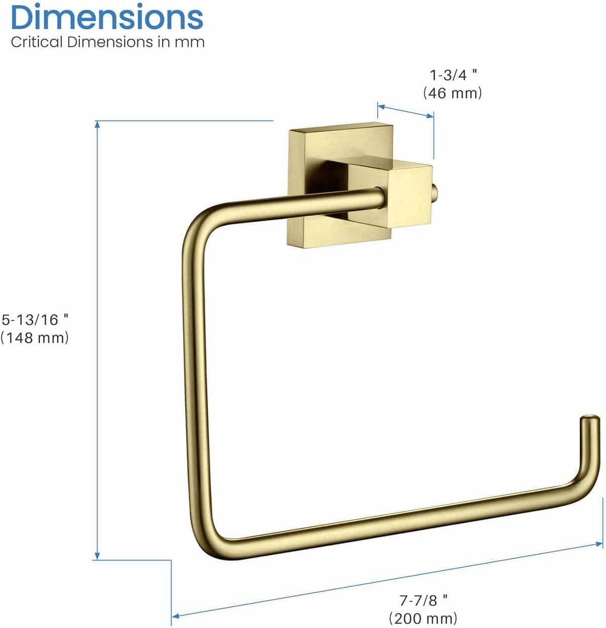 KIBI Cube Bath Towel Ring - Brushed Gold