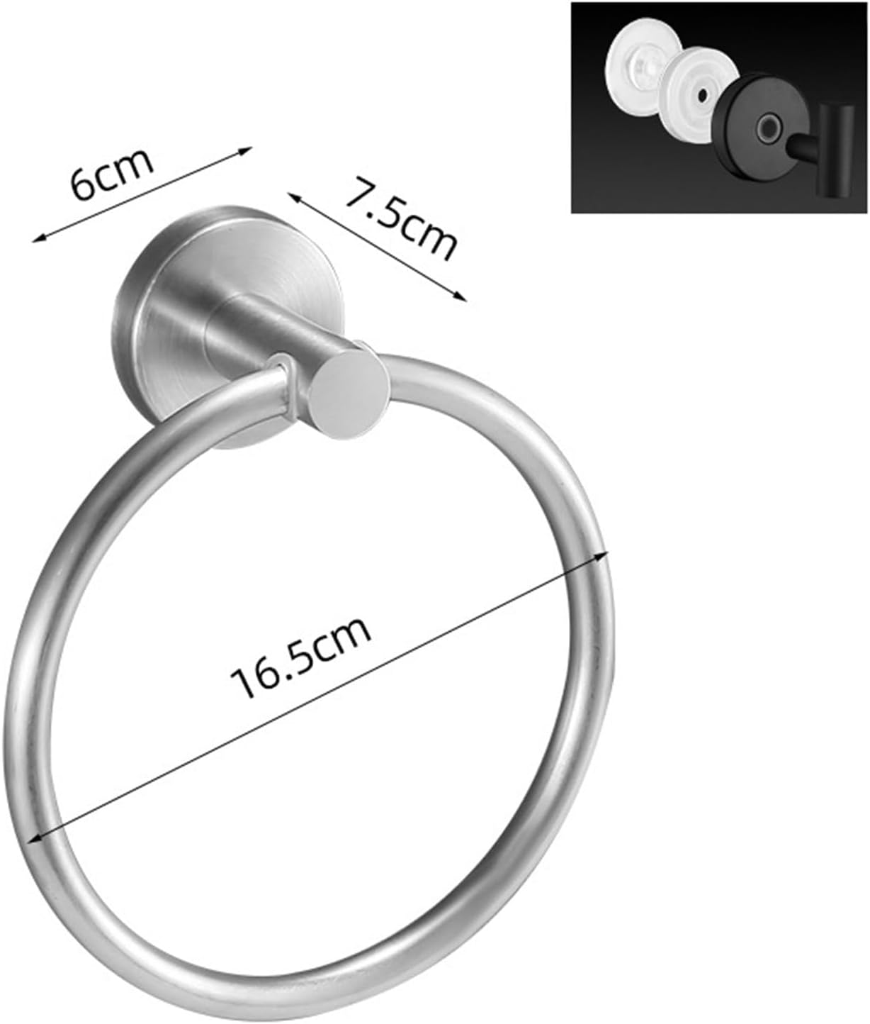 Zephylix Suction Cup Towel Ring 65 Round Stainless Steel Bath Towel Holder Silver