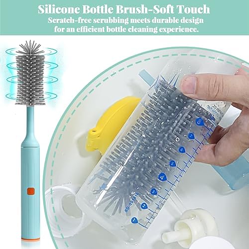Electric Bottle Brush Cleaner with USB Rechargeable and 3 Replaceable Silicone Brushes Blue