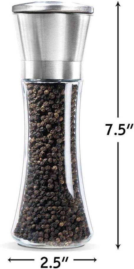 Yugefom Salt Pepper Grinder Set - Glass Stainless Steel