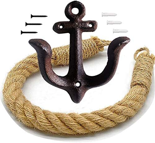 KiaoTime Nautical Rope Toilet Paper Holder with Anchor Hook Design