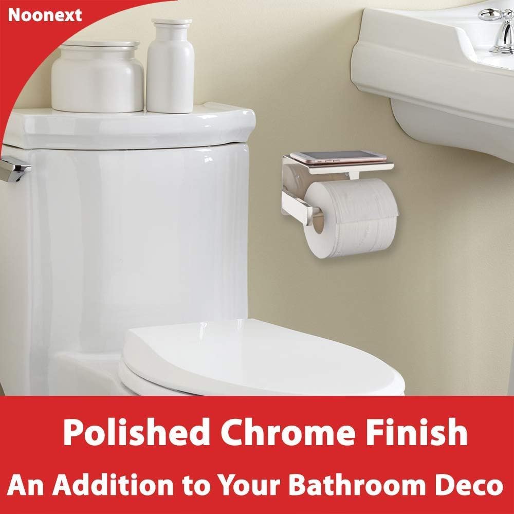 Toilet Paper Holder with Phone Shelf Wall Mount Rustproof Silver