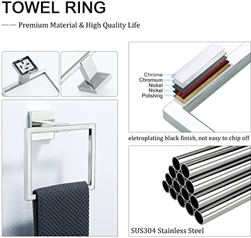 TQKAG Square Towel Ring Hooks for Bath and Kitchen