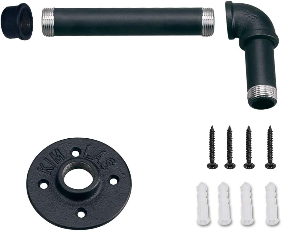 SUNMALL Heavy Duty Iron Pipe Roll Holder - Black Rustic Bathroom Organizer