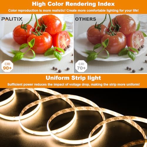 PAUTIX Dimmable 2700K Warm White COB LED Strip Light 504LEDsm