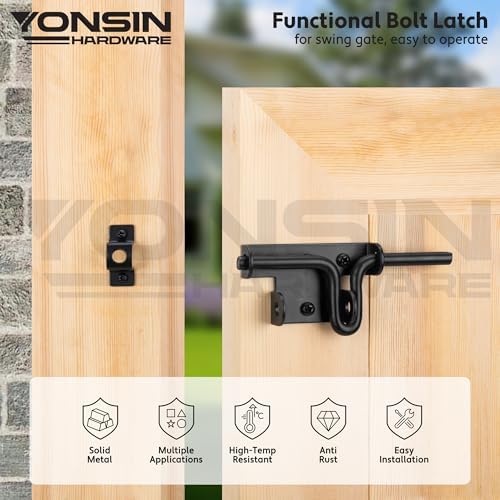 4-Piece Slide Bolt Gate Latch Black - Heavy Duty for Wooden Fence