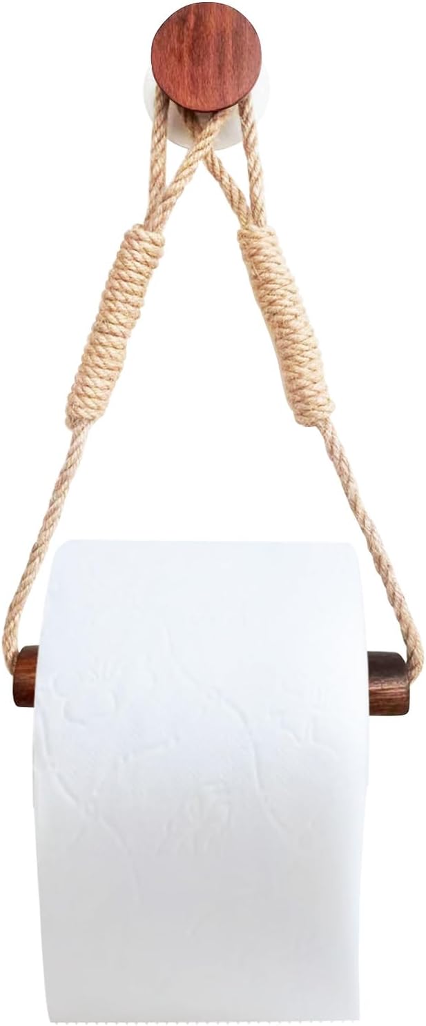 Boho Paper Towel Holder with Jute Rope and Beech Wood 1