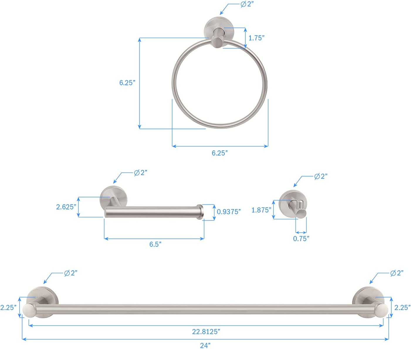 Nuk3y Luna Modern Round 4 Piece Bathroom Hardware Set