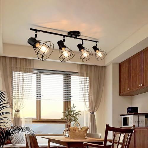 HiBay 4-Light Track Lighting Kit - Black Geometric Metal Cage Industrial Spotlight