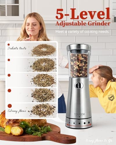 TOMEEM Electric Salt Pepper Grinder Set with Storage Base