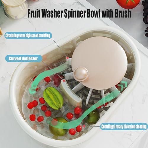 BUENLY Fruit Cleaner Spinner with Brush Large Capacity Double Layer Salad Tool
