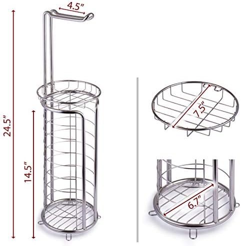 Free Standing Toilet Tissue Holder with Storage Shelf and Phone Tray
