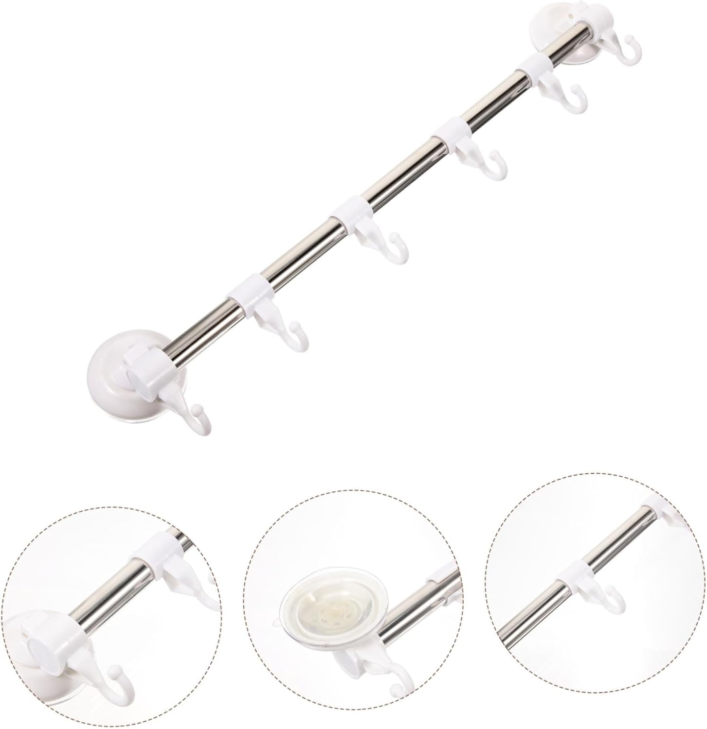 Angoily Adjustable Suction Cup Towel Bar with Hooks