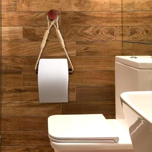 Boho Paper Towel Holder with Jute Rope and Beech Wood 1