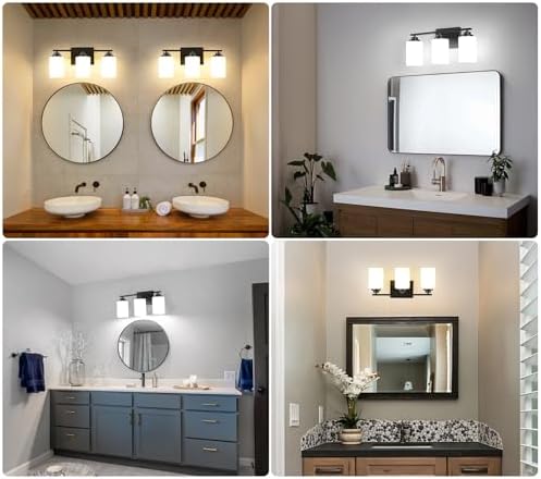 Modern Black Vanity Lights with 3-Light Milky Glass Shades