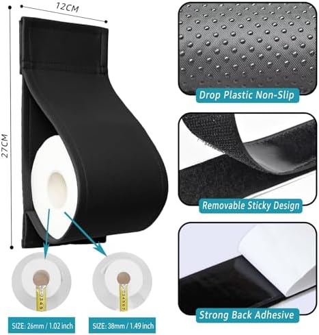 AmazeCov Leather Toilet Paper Holder No-Drill Wall Mount Black