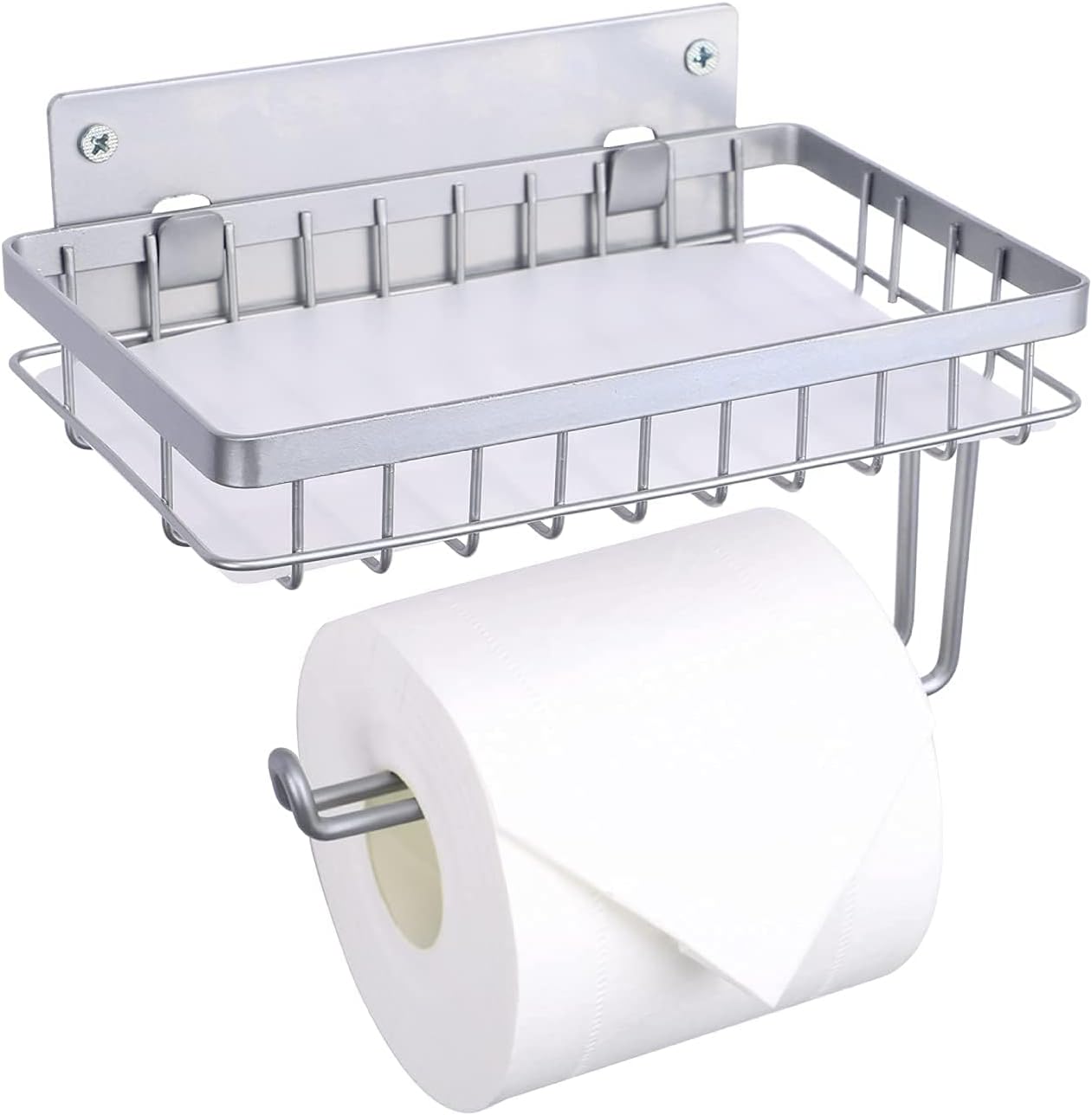 LKKL Silver Toilet Paper Holder with Shelf Wall Mount