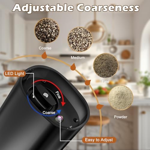Electric Salt Pepper Grinder Set with LED Light and Adjustable Coarseness