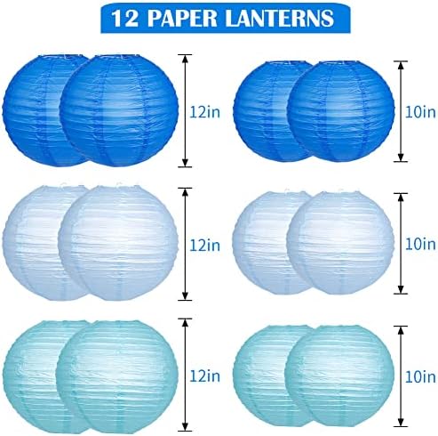Blue Paper Lantern Set with 12 LED Lights for Parties