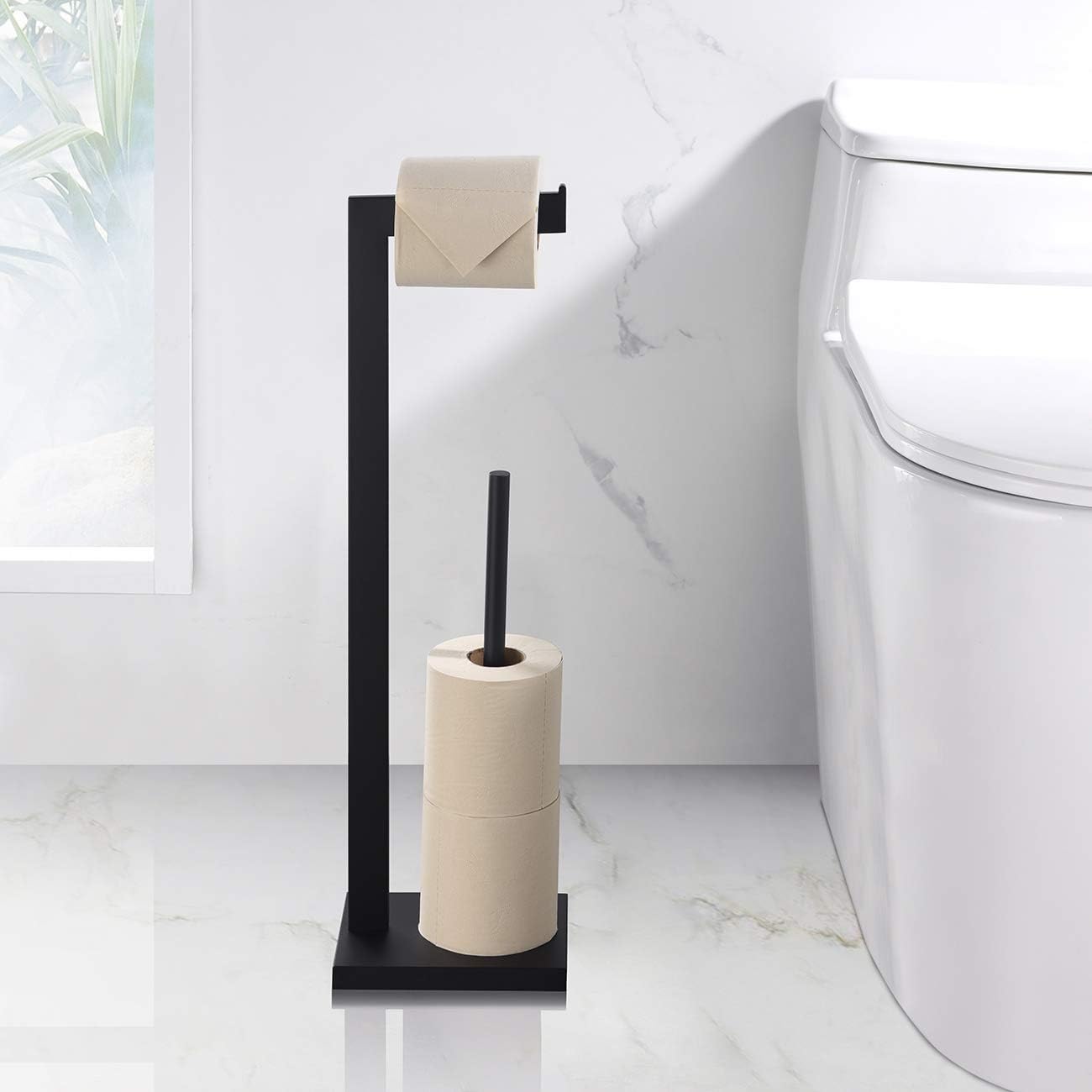 Miyili Matte Black Free Standing Toilet Paper Holder