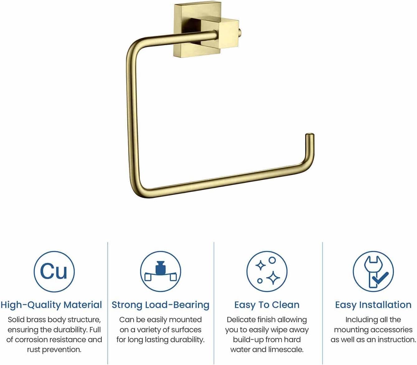 KIBI Cube Bath Towel Ring - Brushed Gold