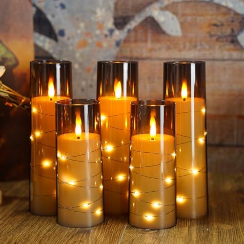 Eebuss Flameless Candles with Star String Set of 7 Grey