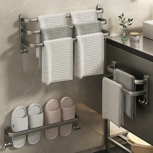 SEIDO 3-Tier Square Towel Rack 24 Inch Wall Mounted Grey Carbon Steel