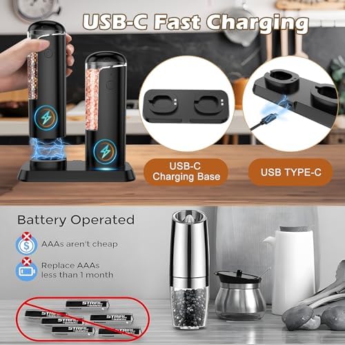Electric Salt Pepper Grinder Set with LED Light and Adjustable Coarseness