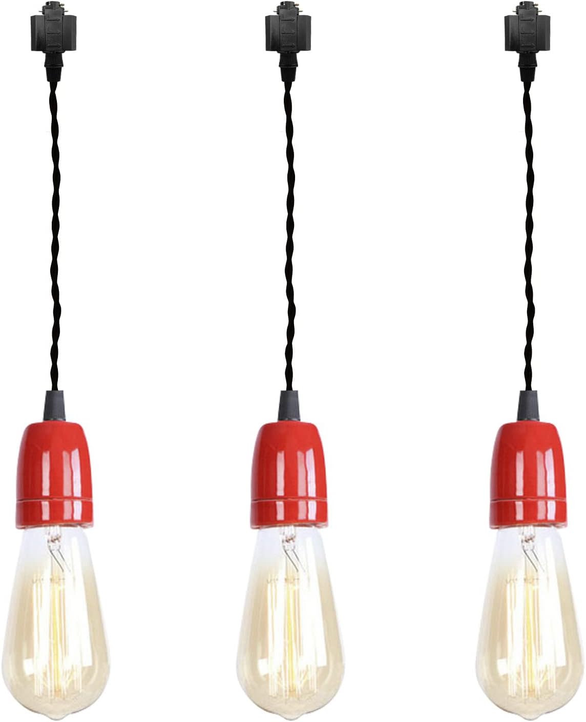 3-Light H Track Pendant Light with Red Ceramic Base