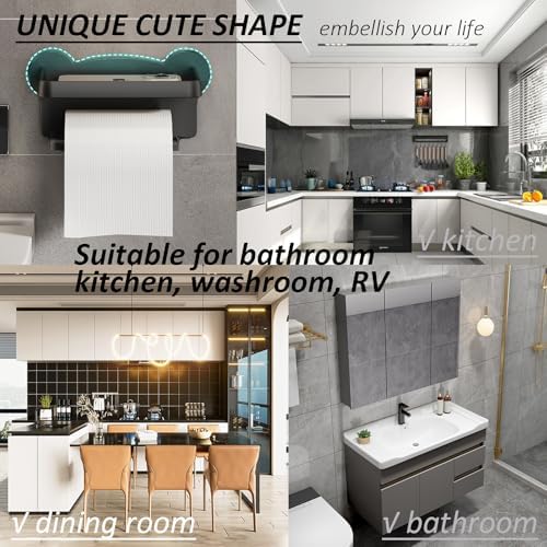 Black Toilet Paper Holder with Shelf No Drilling Rust-Proof Easy to Install
