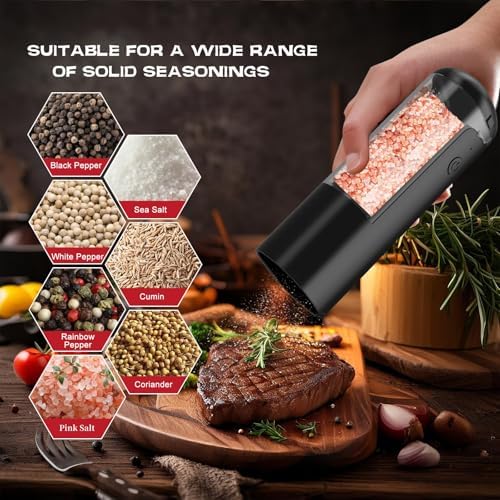 Electric Salt Pepper Grinder Set with LED Light and Adjustable Coarseness
