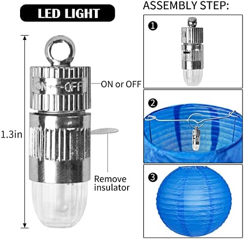 Blue Paper Lantern Set with 12 LED Lights for Parties