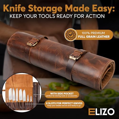 ELIZO Handcrafted Knife Roll Bag with 8 Slots