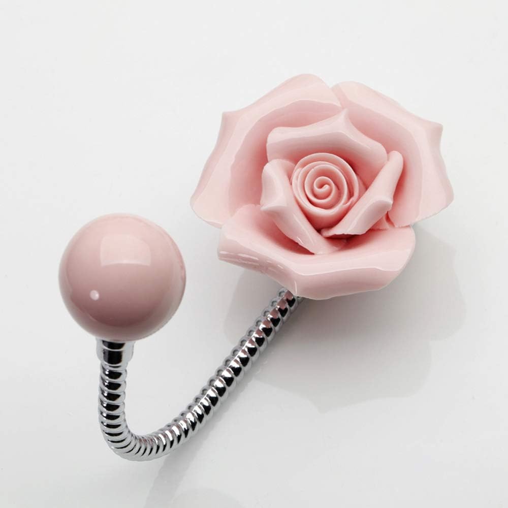 MDPLY 3D Flower Ceramic Wall Hook Rose Pink