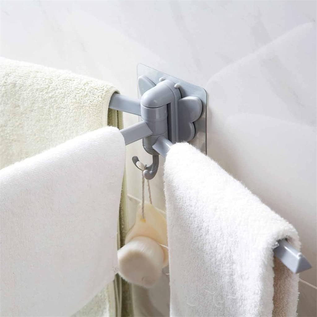 Folding Towel Rack Holder with 3 Swivel Racks - Grey and White