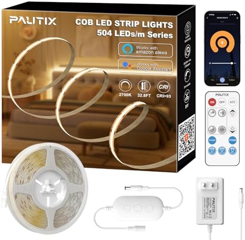 PAUTIX Dimmable 2700K Warm White COB LED Strip Light 504LEDsm