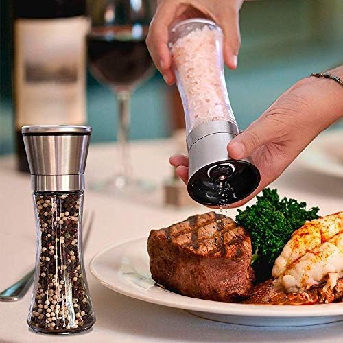 Yugefom Salt Pepper Grinder Set - Glass Stainless Steel