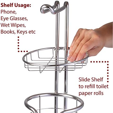 Free Standing Toilet Tissue Holder with Storage Shelf and Phone Tray