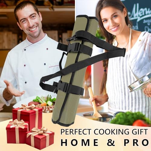 EhrGK Chef Knife Roll Bag with 20 Slots - Army Green