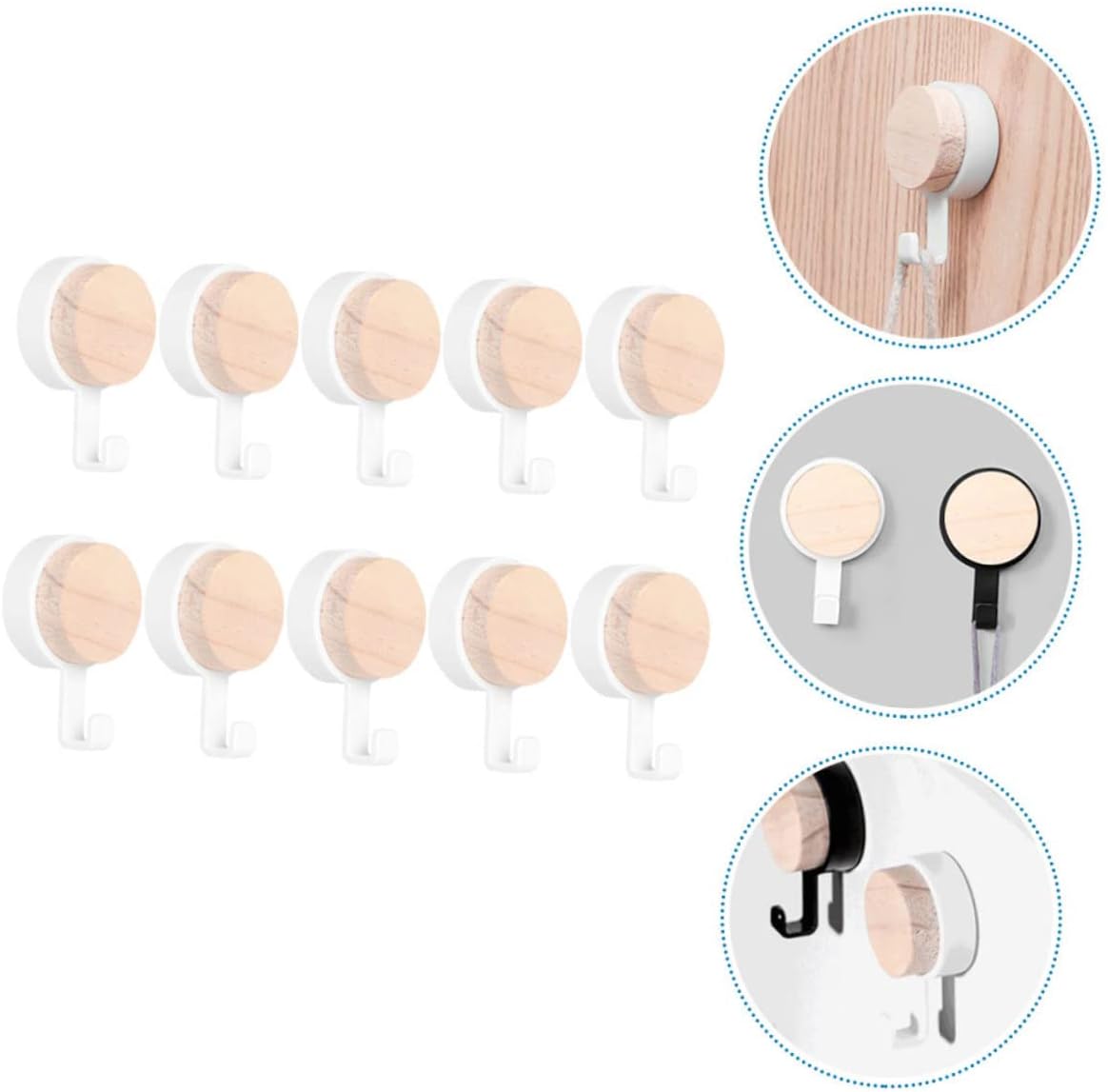 HEALLILY 10 Pack Strong Round Hooks for Bathroom Kitchen Wall