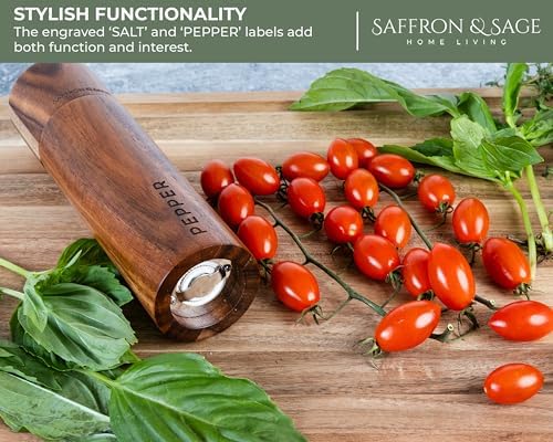 Saffron Sage Acacia Wood Salt Pepper Mill Set of 2