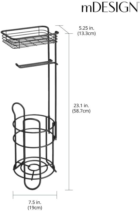 mDesign Steel Toilet Paper Holder with Storage Shelf - Matte Black