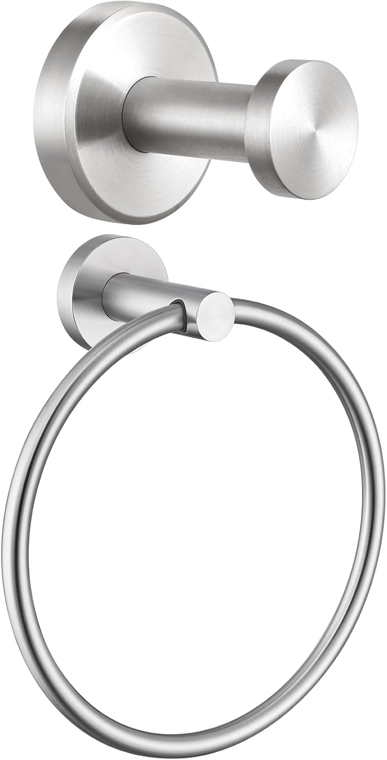 APLusee Round Towel Hook and Ring Bundle Brushed Nickel 304 Stainless Steel