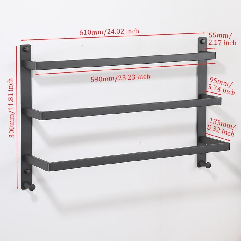 SEIDO 3-Tier Square Towel Bar 24 Inch Stainless Steel
