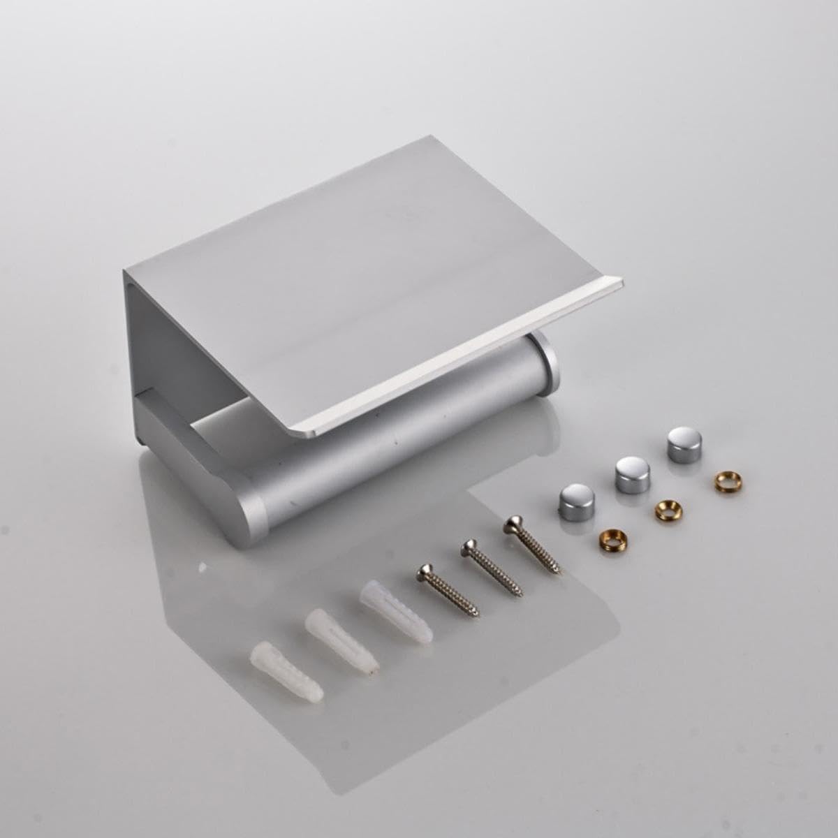 Eitonbu Toilet Paper Holder with Phone Storage - Wall Mount Silvery