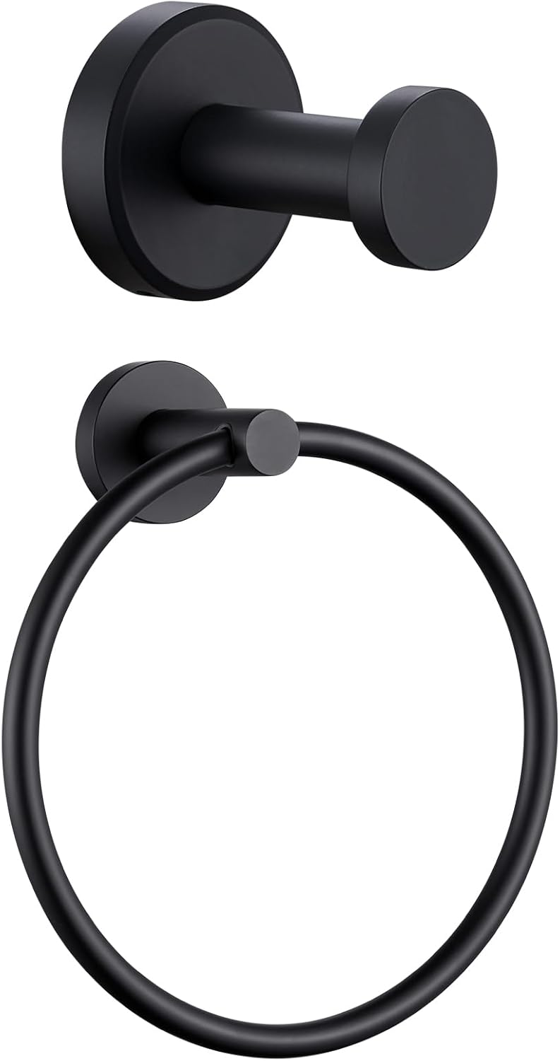 APLusee Matte Black Towel Hook and Ring Set 1